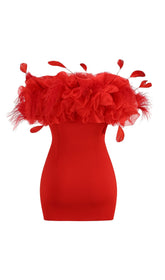 TRÄGERLOSES MINIKLEID MIT BLUMENMUSTER IN ROT